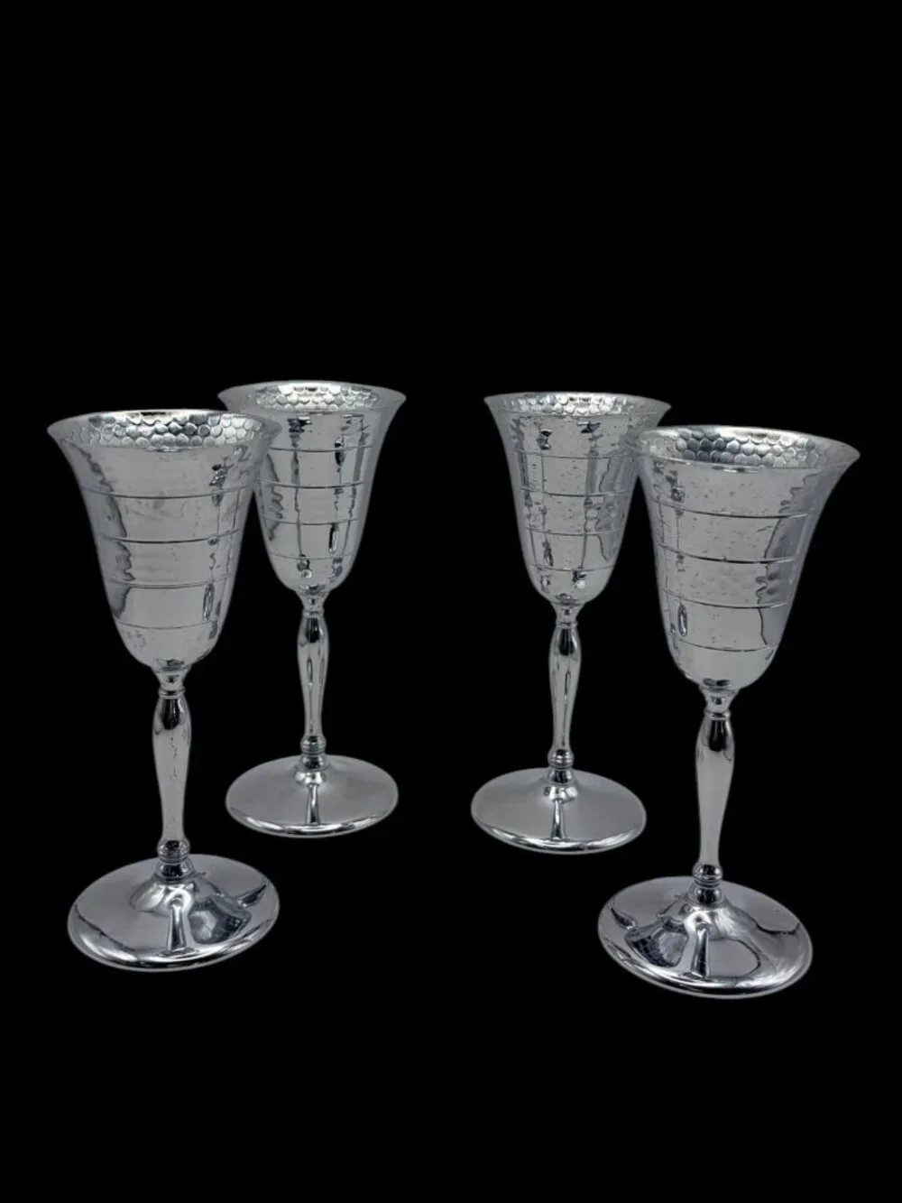 Farber Bros Krome Kraft Art Deco Hammered Chrome Goblets Set of 4 Vintage